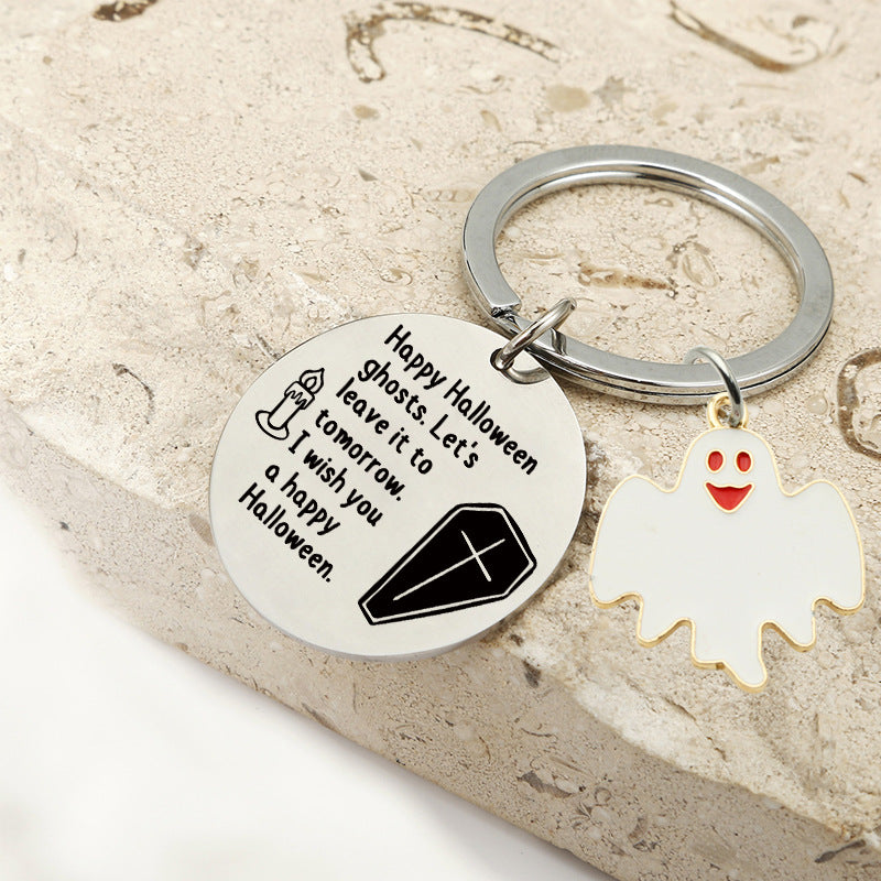 Wholesale Stainless Steel Halloween Round Tag Keychain